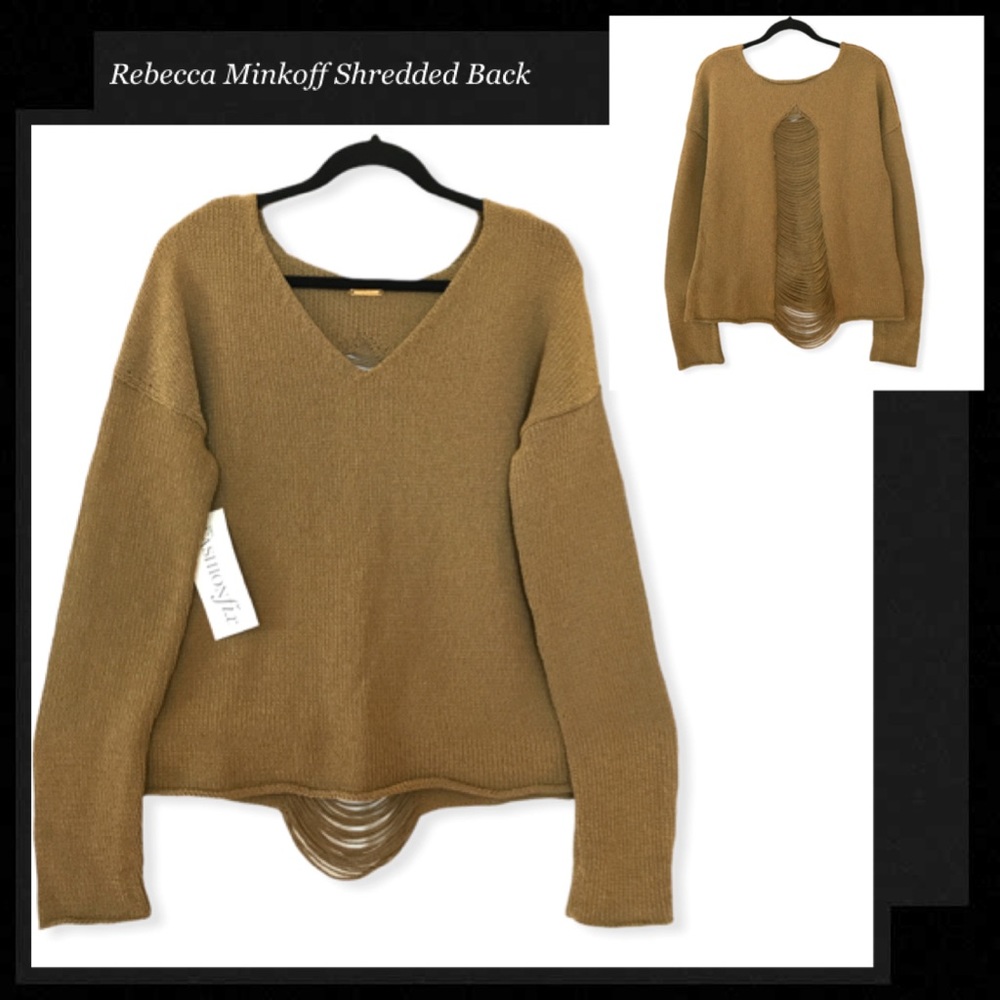 REBECCA MINKOFF Shredded Back Long Sleeve Knit Top